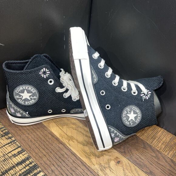 Converse Women Chuck Taylor All Star Hi Woven Autumn Embroidery A05066C Black 7 - Picture 1 of 6